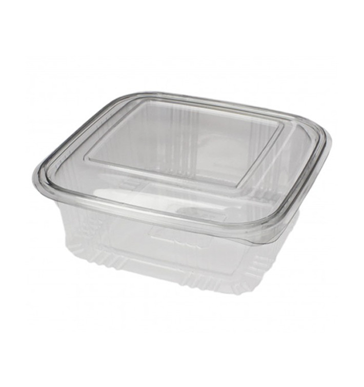 Transparente Dose mit Klappdeckel Viereckig PET 750ml (600 Stück) Transparente Dose mit Klappdeckel Viereckig PET 750ml (600 Stück)
