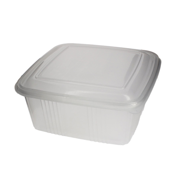 Dose mit Klappdeckel Transparent Quadratisch PP 2000ml (200 Stück) Dose mit Klappdeckel Transparent Quadratisch PP 2000ml (200 Stück)