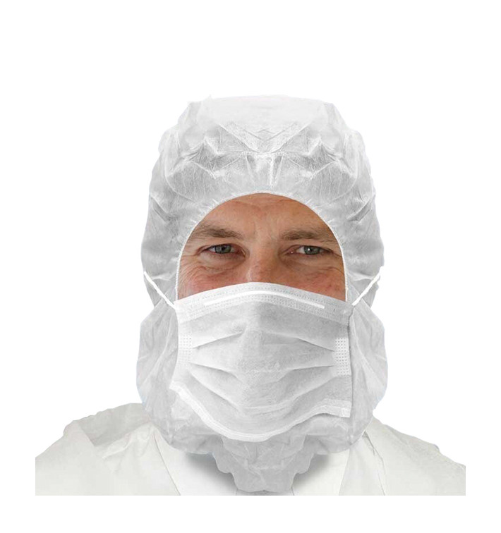 Astro Haube mit Maske auf 3 Lagig Weiß (100 Stück) Astro Haube mit Maske auf 3 Lagig Weiß (100 Stück)
