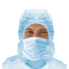 Astro Haube mit Maske auf 3 Lagig Blau (100 Stück)