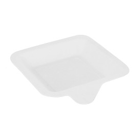 Teller Quadratisch mit Lasche Zuckerrohr Weiß 11x11cm (50 Stück)