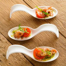 Mini Häppchen-Löffel Zuckerrohr weiß 12x4cm (50 Stück)