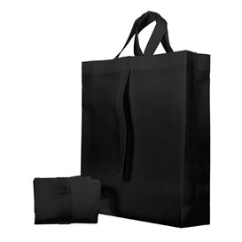 Faltender Vliesstofftasche PREMIUM Kurzen Griffen Schwarz 40+15x40cm (150 Stück)