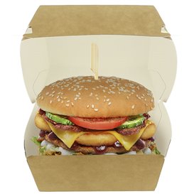 Verpackungen Hamburger aus Kraft Mega Doppeltem Verschlusskarton 15,5x15,5x10cm (200 Stück)