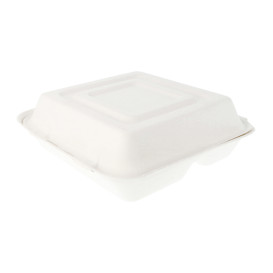 Menübox Zuckerrohr 3-Geteilt Weiß 250x250x75mm (50 Stück)