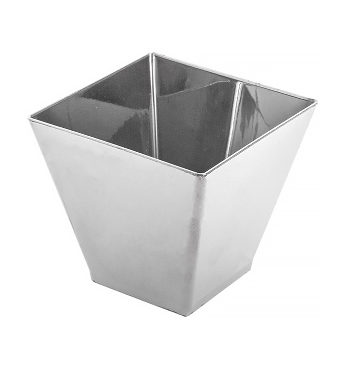Servierschüssel Plastik Silber Groß 7x7x5,5cm (50 Stück) Servierschüssel Plastik Silber Groß 7x7x5,5cm (50 Stück)