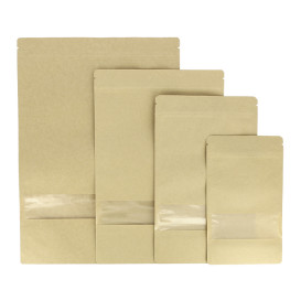 Papiertüten DoyPack mit Fenster und Innenfolie 16+8x26cm (1000 Stück)