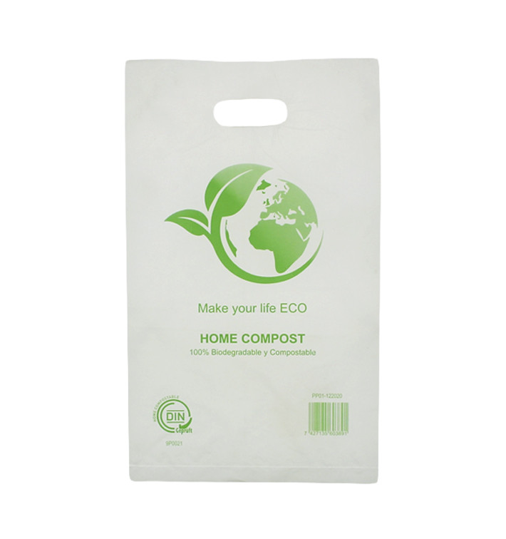 Plastiktüten mit Griffloch Bio Home Compost 20x33cm (100 Stück) Plastiktüten mit Griffloch Bio Home Compost 20x33cm (100 Stück)