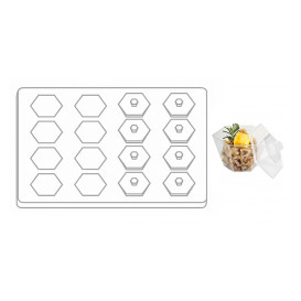 Plastikbox mit 16 herausnehmbaren sechseckigen Dessertbechern (1 Einheit)