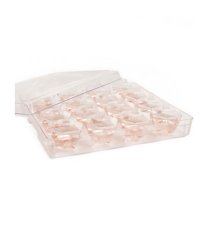 Plastikbox mit 16 herausnehmbaren sechseckigen Dessertbechern (1 Einheit) Plastikbox mit 16 herausnehmbaren sechseckigen Dessertbechern (1 Einheit)