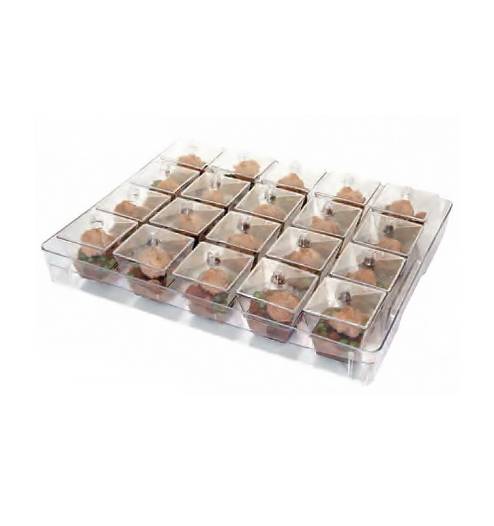 Plastikbox mit 20 herausnehmbaren eckigen Dessertbechern (1 Stück) Plastikbox mit 20 herausnehmbaren eckigen Dessertbechern (1 Stück)