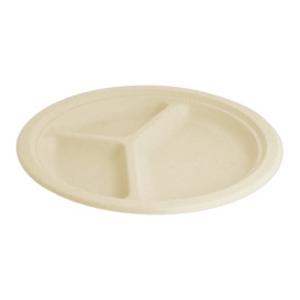 Teller Zuckerrohr 3-Geteilt Ø260mm (50 Stück)