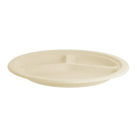 Teller Zuckerrohr 3-Geteilt Ø260mm (50 Stück)