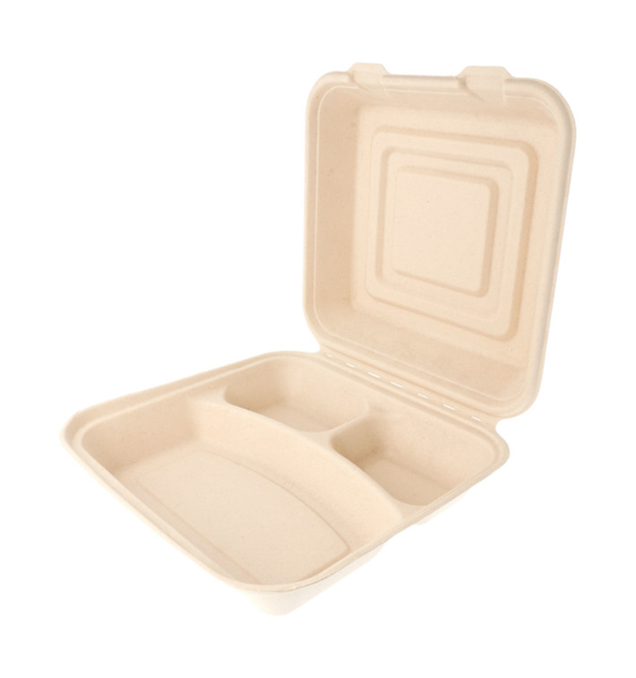 Menübox Zuckerrohr 3-Geteilt 250x250x75mm (50 Stück) Menübox Zuckerrohr 3-Geteilt 250x250x75mm (50 Stück)