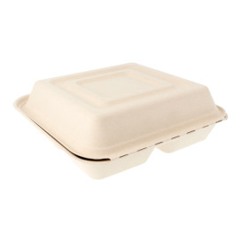 Menübox Zuckerrohr 3-Geteilt 250x250x75mm (50 Stück)