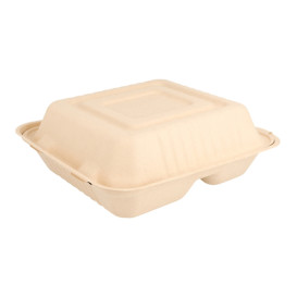 Menübox Zuckerrohr 3-Geteilt Natur 20x20x7,5cm (50 Stück)