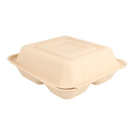 Menübox Zuckerrohr 3-Geteilt Natur 20x20x7,5cm (50 Stück)