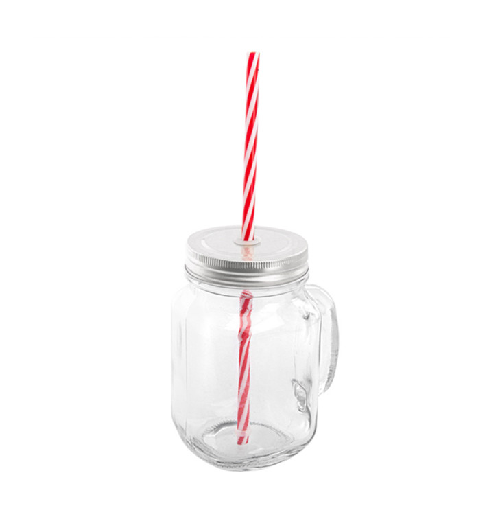 Glaskanne mit Deckel und Trinkhalm 450 ml (1 Stück) Glaskanne mit Deckel und Trinkhalm 450 ml (1 Stück)