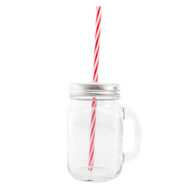 Glaskanne mit Deckel und Trinkhalm 450 ml (1 Stück)