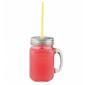 Glaskanne mit Deckel und Trinkhalm 450 ml (1 Stück)