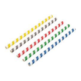 Trinkhalme aus Papier Sortiert Eigestränk Ø10mm 21cm (50 Stück)
