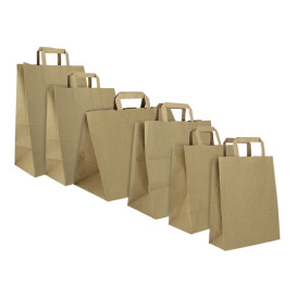 Kraftpapiersäcke mit Flachem Griff 80g/m² 26+14x29cm (250 Stück)