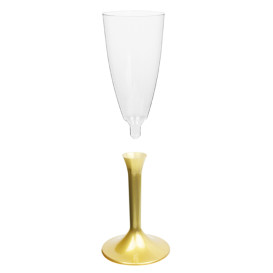 Sektflöte Plastik mit goldenem Fuß 120ml 2T (200 Stück)