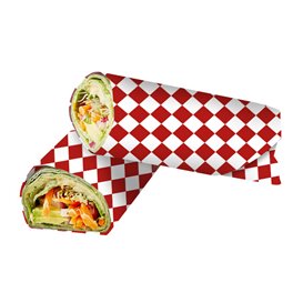 Wachspapier fettdicht für Burger “Vichy” Rot 31x35cm (1.000 Stück)