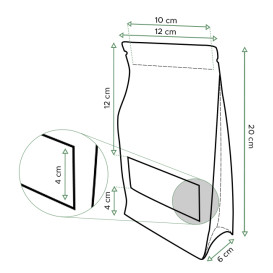 Papiertüten StandUp mit Fenster und Innenfolie 12+6x20cm (50 Stück)