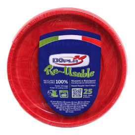 Wiederverwendbar Plastikteller Tief Wirtschaftlich PS Rot Ø22cm (25 Stück)