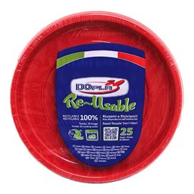 Wiederverwendbar Plastikteller Tief Wirtschaftlich PS Rot Ø22cm (250 Stück)