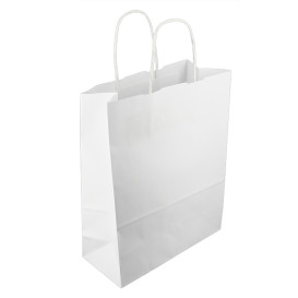 Papiertüten Kraft weiß mit Henkeln 100g/m² 25+11x31cm (200 Stück)