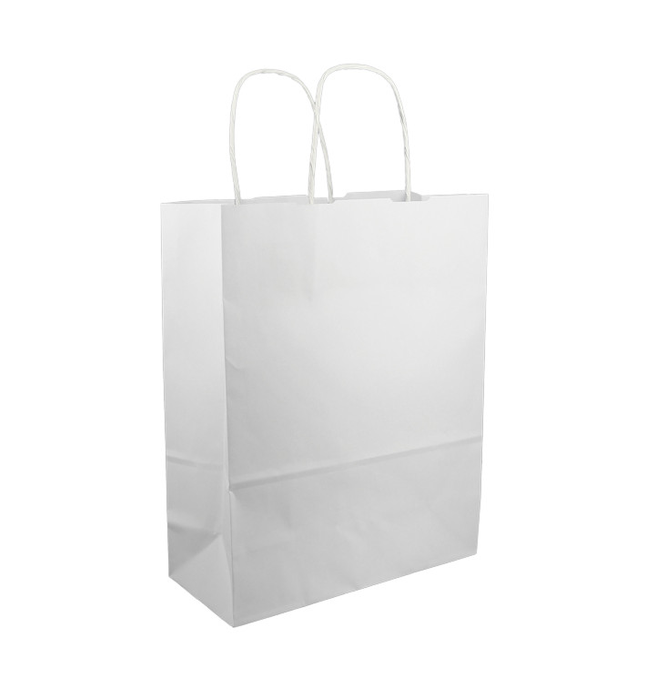 Papiertüten Kraft weiß mit Henkeln 100g/m² 25+11x31cm (25 Stück) Papiertüten Kraft weiß mit Henkeln 100g/m² 25+11x31cm (25 Stück)