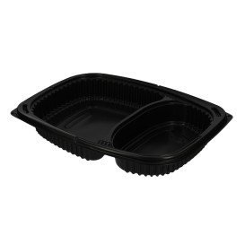 Plastikbehälter Rechtecking PP 2-Geteilt Schwarz 1050ml 255x189x45mm (40 Stück)