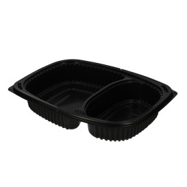 Plastikbehälter Rechtecking PP 2-Geteilt Schwarz 1250ml 255x189x45mm (40 Stück)