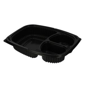 Plastikbehälter Rechtecking PP 3-Geteilt Schwarz 1250ml 255x189x45mm (320 Stück)