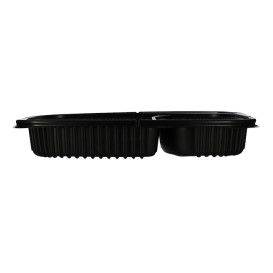 Plastikbehälter Rechtecking PP 2-Geteilt Schwarz 1050ml 255x189x45mm (320 Stück)