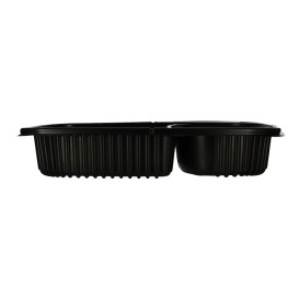 Plastikbehälter Rechtecking PP 2-Geteilt Schwarz 1250ml 255x189x45mm (40 Stück)