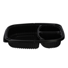 Plastikbehälter Rechtecking PP 3-Geteilt Schwarz 1250ml 255x189x45mm (320 Stück)