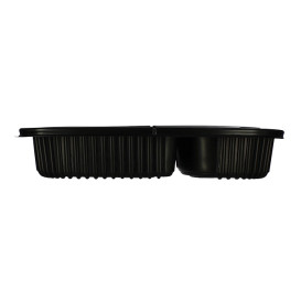 Plastikbehälter Rechtecking PP 3-Geteilt Schwarz 1250ml 255x189x45mm (40 Stück)