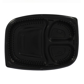 Plastikbehälter Rechtecking PP 3-Geteilt Schwarz 1250ml 255x189x45mm (40 Stück)