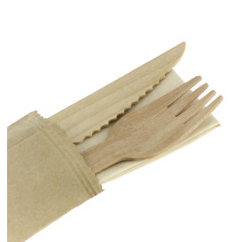 Besteckset aus Holz mit Wachsschicht Gabel, Messer und Serviette (25 Stück)
