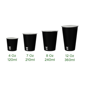 Plastikfreier Pappbecher 12 Oz/360ml Schwarz Ø8,0cm (1.000 Stück)