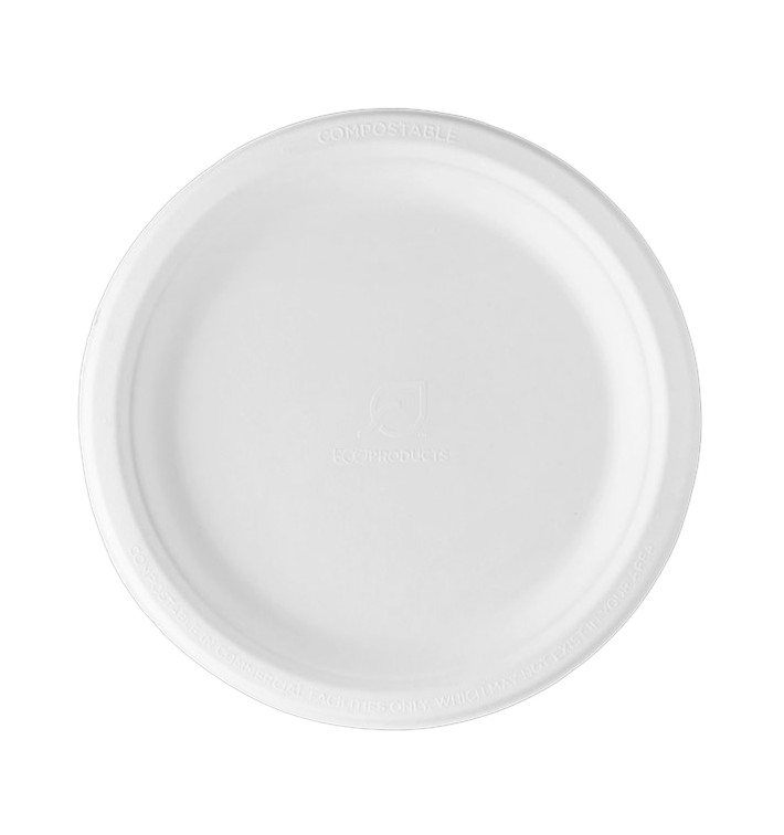 Teller Zuckerrohr-Fasern Bagasse Weiß Ø23 cm (50 Stück)