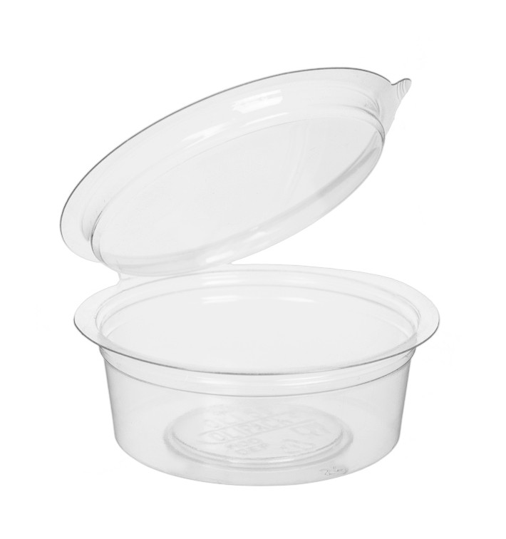 Transparente Dressingbecher mit Klappdeckel Rund APET 50ml (450 Stück) Transparente Dressingbecher mit Klappdeckel Rund APET 50ml (450 Stück)