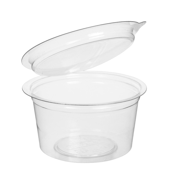 Transparente Dressingbecher mit Klappdeckel Rund APET 80ml (450 Stück) Transparente Dressingbecher mit Klappdeckel Rund APET 80ml (450 Stück)