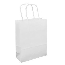 Papiertüten Kraft weiß mit Henkeln 100g/m² 18+8x24cm (25 Stück)