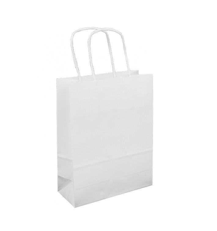 Papiertüten Kraft weiß mit Henkeln 100g/m² 18+8x24cm (25 Stück) Papiertüten Kraft weiß mit Henkeln 100g/m² 18+8x24cm (25 Stück)