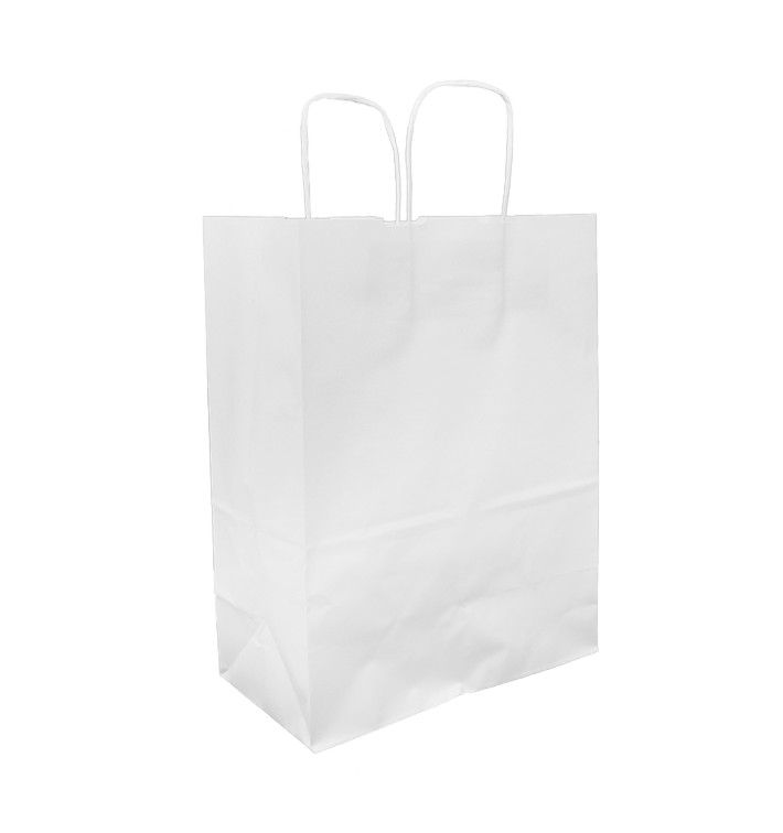 Papiertüten Kraft weiß mit Henkeln 100g/m² 25+13x33cm (200 Stück) Papiertüten Kraft weiß mit Henkeln 100g/m² 25+13x33cm (200 Stück)