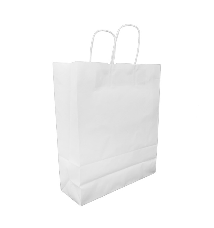 Papiertüten Kraft weiß mit Henkeln 100g/m² 32+12x41cm (25 Stück) Papiertüten Kraft weiß mit Henkeln 100g/m² 32+12x41cm (25 Stück)